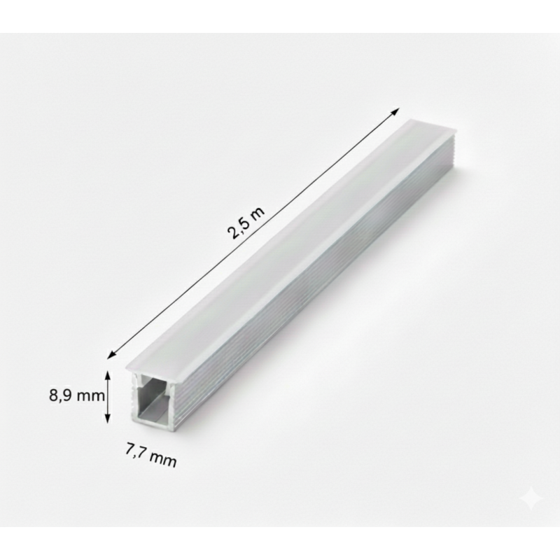 PERFIL DE EMBUTIR ALUMINIO MINIMALISTA PESTAÑA EN DIFUSOR CON ACCESORIOS PARA PCB 5MM